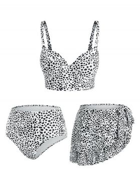 Beach Swimsuit Dalmatian Animal Print Bathing Suit Ruffle Tie Push Up Three Piece Tankini Swimwear