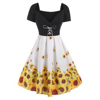 

Sunflower Watermelon Print Lace Up Midi Dress, White