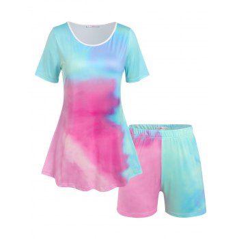 

Plus Size Tie Dye Shorts Pajamas Set, Multicolor