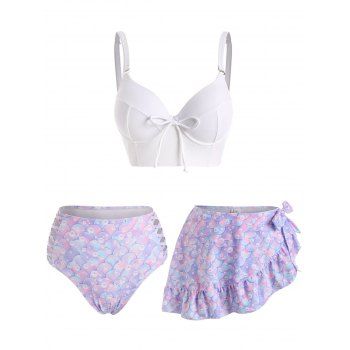 

Mermaid Vacay Swimwear Criss Cross Bowknot Underwire Three Piece Tankini Swimwear, White