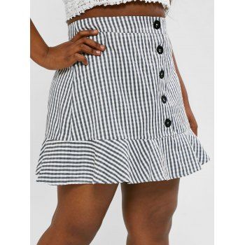 

Button Up Gingham Flounced Plus Size Mini Skirt, Multicolor