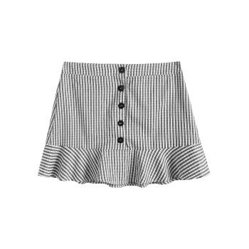 Button Up Gingham Flounced Plus Size Mini Skirt