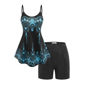 

Plus Size Tribal Print Cami Top and Shorts Pajamas Set, Black