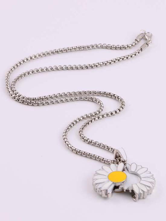 Collier Pendant Ouvert Marguerite Fleur - Argent 