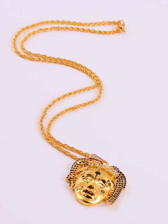 Personalized Face Rhinestone Hip Hop Necklace - GOLDEN 