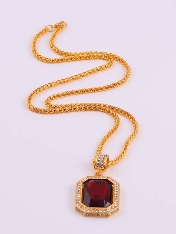 Collier Géométrique Diamant en Fausse Gemme - Rouge 