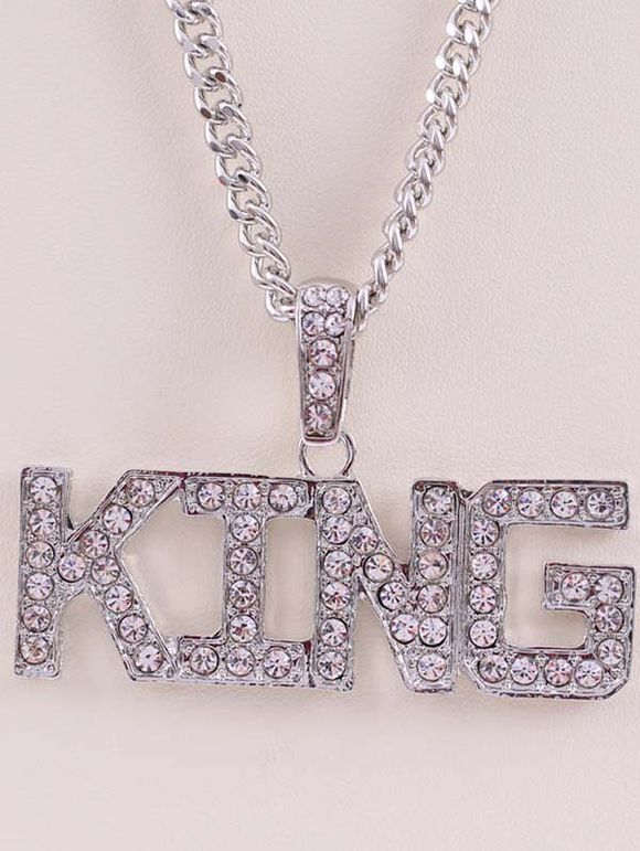 Collier avec Pendentif en Strass Style Hip Hop - Argent 