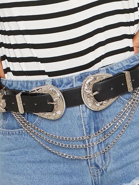 Ceinture Chaîne de Occidentale à Double Couches avec Boucle - Noir 