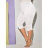 Legging Court Applique Papillon à Coupe Haute de Grande Taille - Blanc 3X