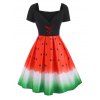 Sunflower Watermelon Print Lace Up Midi Dress - multicolor XL