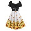 Robe Mi-Longue à Imprimé Pastèque et Tournesol à Lacets - Blanc M
