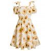 Robe Mini d'Eté de Vacance à Imprimé Tournesol à Epaule Dénudée - Blanc XXXL
