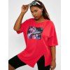 T-shirt Petit Papillon Graphique Fendu de Grande Taille - Rouge L