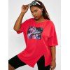 T-shirt Petit Papillon Graphique Fendu de Grande Taille - Rouge 3XL