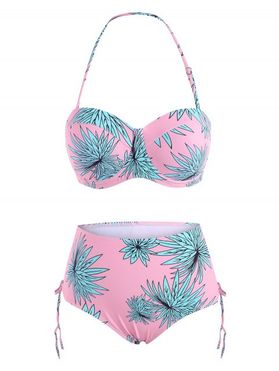 Flower Print Halter Lace Up Moulded Bikini Swimwear