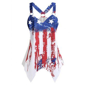 

Plus Size American Flag Ring Handkerchief Tank Top, Blue