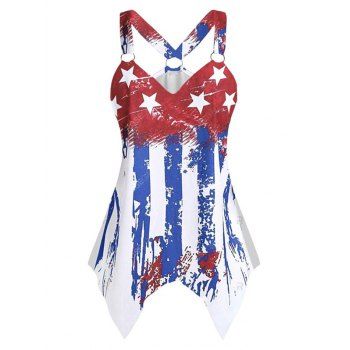 

Plus Size American Flag Ring Handkerchief Tank Top, Red