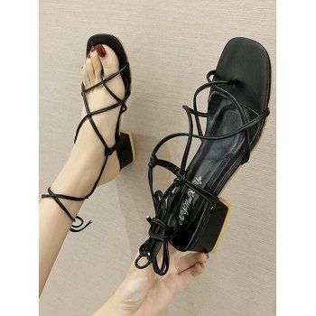 

Square Toe Lace Up Sandals, Black