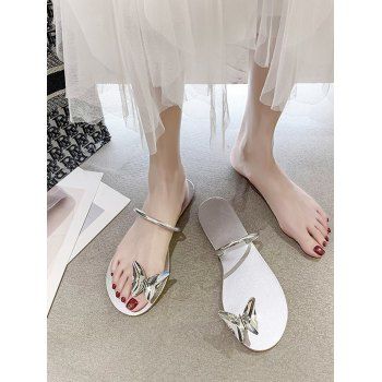 

Flat Butterfly Toe Loop Slides Sandals, Platinum
