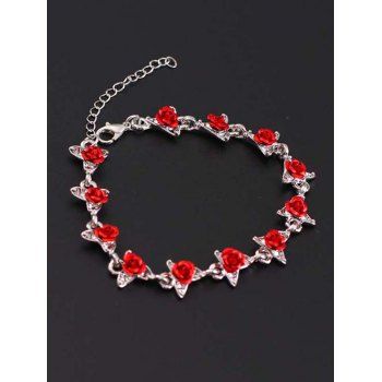 

Red Rose Charm Adjustable Bracelet, Silver