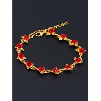 

Red Rose Charm Adjustable Bracelet, Golden