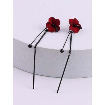 

Flower Linear Long Threader Earrings, Red wine