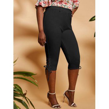 

Plus Size High Rise Lace Up Cropped Leggings, Black