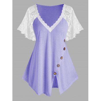 

Plus Size Lace Insert Butterfly Sleeve T Shirt, Light purple