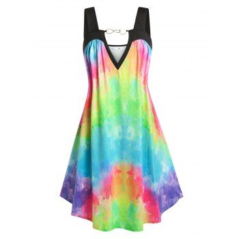 

Plus Size Tie Dye Keyhole Midi Sundress, Multicolor