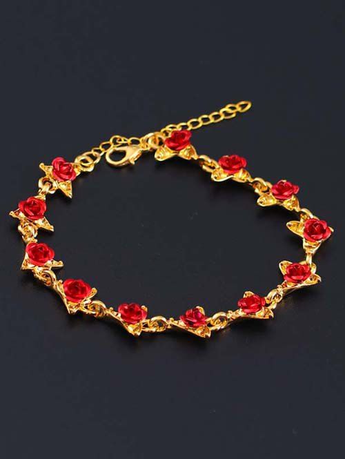 Bracelet Charmant Réglable Rose Rouge - d'or 