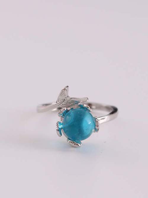Bague Manchette Motif Queue de Boule en Verre - Argent 