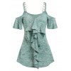 Cold Shoulder Ruffle Detail Heathered T-shirt - GREEN M