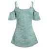 T-shirt Chiné Détaillé à Epaule Dénudée à Volants - Vert M