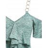 Cold Shoulder Ruffle Detail Heathered T-shirt - GREEN XL