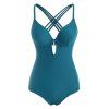 Criss Cross Cut Out Swimsuit Underwire Keyhole Push Up One-piece Swimsuit - BLUE L