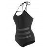 Tummy Control One-piece Swimwear Set Black Mesh Insert Swimsuit Tie Back Halter One-piece Swimsuit - BLACK XXXL