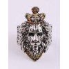 Bague Ouverte Motif Tête de Lion Orné de Strass - Blanc 