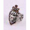 Bague Ouverte Motif Tête de Lion Orné de Strass - Bleu 