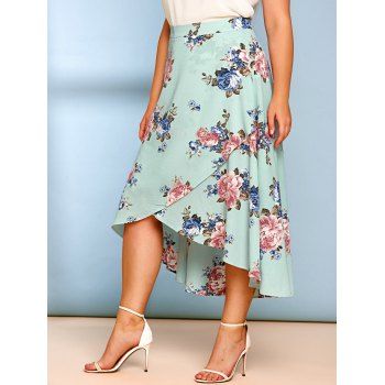 

Plus Size Floral Print Surplice Maxi Skirt, Light green