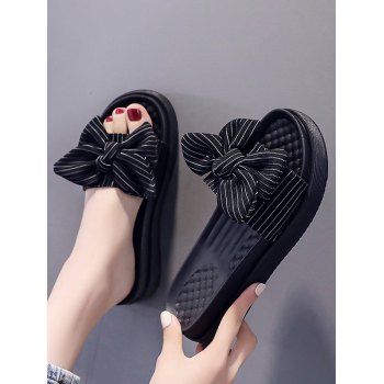 

Stripes Bowknot Platform Outdoor Slippers, Black