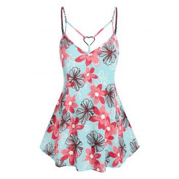 

Heart Ring Floral Print Top, Light blue