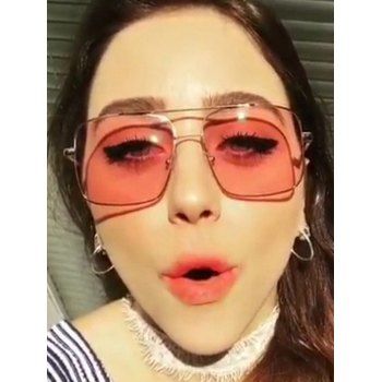 

Retro Crossbar Square Metal Sunglasses, Bean red