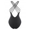 Sporty One-piece Swimsuit Mesh Insert Strappy Crisscross Swimwear - BLACK S