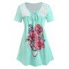 T-shirt à Imprimé Rose de Grande Taille à Lacets - Vert clair 2X