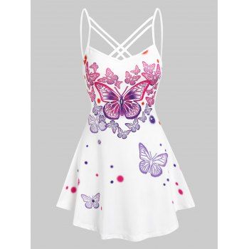 

Criss Cross Butterfly Printed Tank Top, White