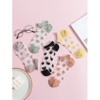 

5 Pairs Heart Pattern Silk Ankle Socks, Multicolor a