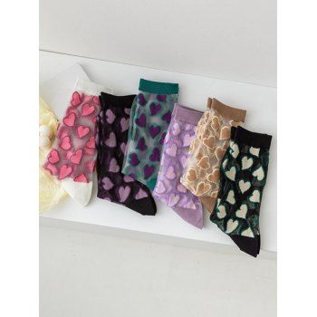 

6 Pairs Transparent Heart Pattern Socks Set, Multicolor a