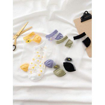 

5 Pairs Daisy Silk Ankle Socks, Multicolor a
