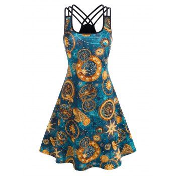 

Sun Star Print Criss Cross Tank Dress, Multicolor