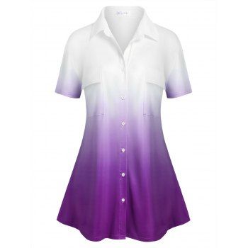 

Plus Size Pockets Ombre Color Shirt, Light purple